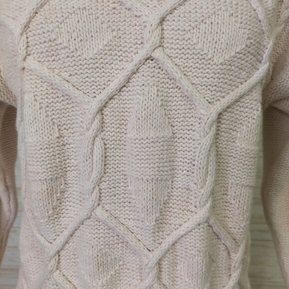 Vintage Mixed Blues Mock Neck Ivory Cable Knit Sweater Medium~80's~Heavy/Thick - Picture 7 of 10